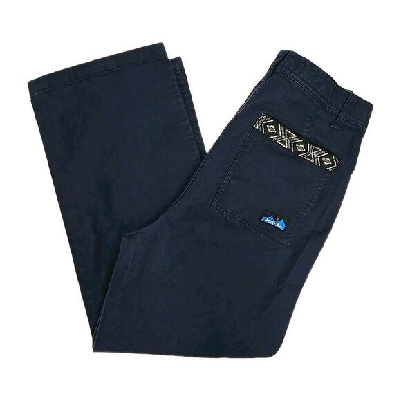 KAVU Womens Peri Pants Sz 6 Aztec Wide Leg Outdoor Canvas Cropped Blue Hiking - Picture 1 of 10